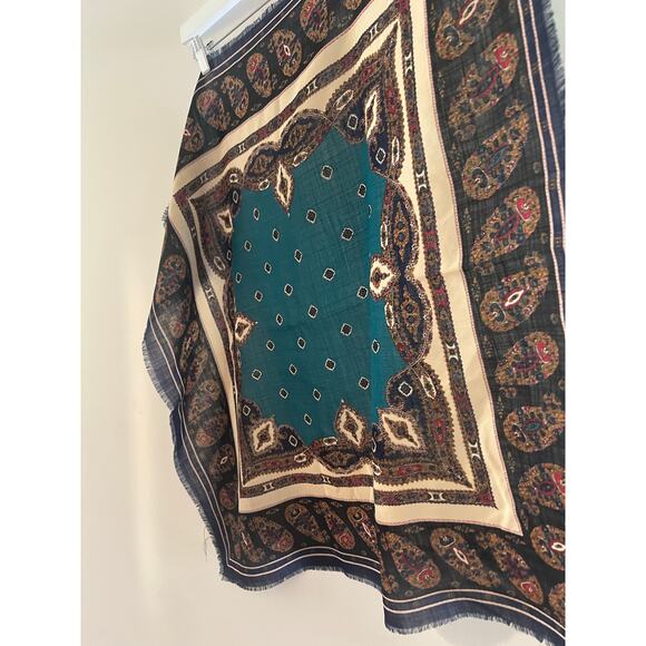 ECHO Rare Vintage 100% Wool Women’s Scarf Dark Green Gold 29" x 30"  JP - Picture 7 of 9